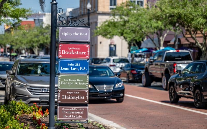 a sign on the street