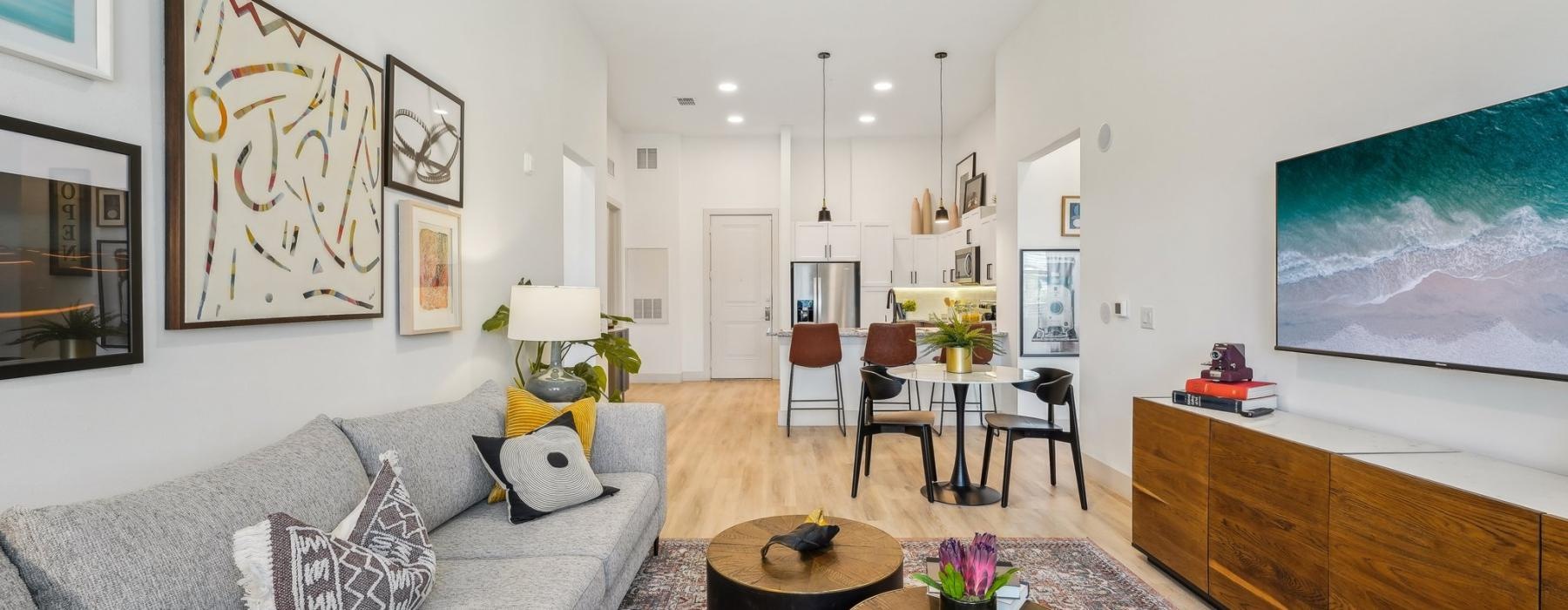 a living room with a couch and a coffee table
